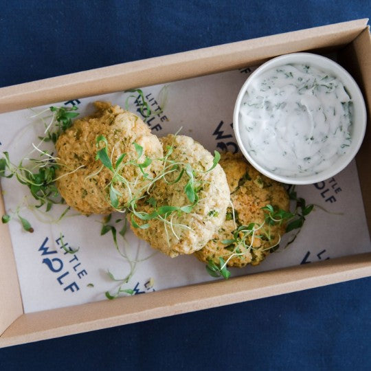 Chickpea courgette bhaji, salsa verde vg, nga