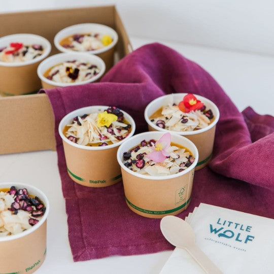 Chia seed pudding pot, coconut and passionfruit nga, vg