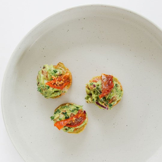 Smashed avocado bruschetta, sundried tomato, fine herbs vg